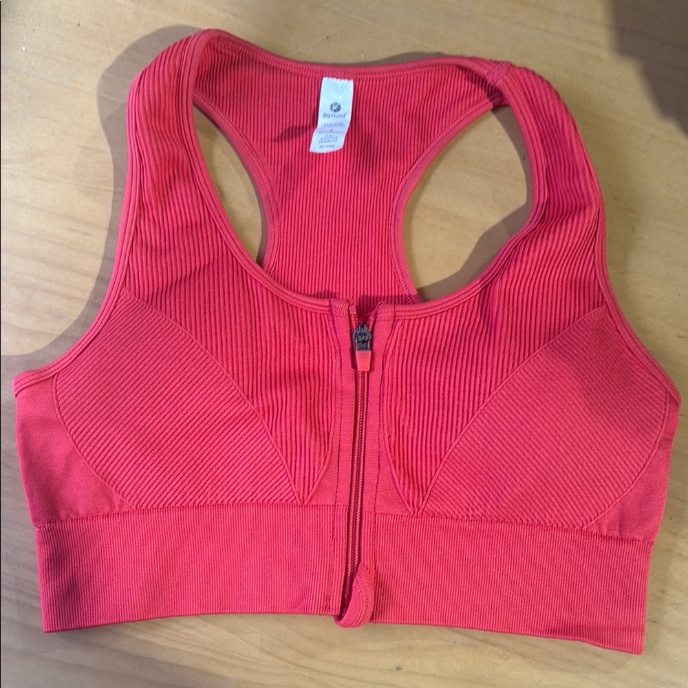 Women’s Front-Zip Ribbed Sports Bra - Red